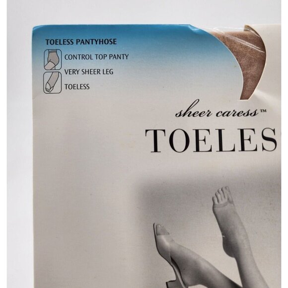 x2 JC Penney Sheer Caress Control Top Toeless Pantyhose Porcelain Size Long - Picture 3 of 9